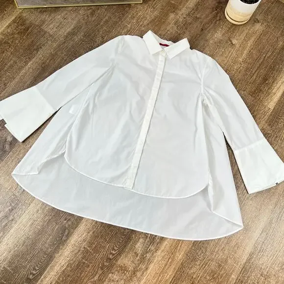 Carolina Herrera White Button Up Shirt Sleeve Ring Decal Oversized Fit - Picture 2 of 7